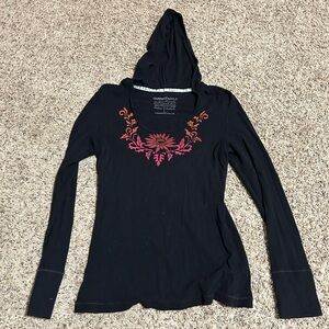 Green Apple Black Hoodie with Pink Floral Design